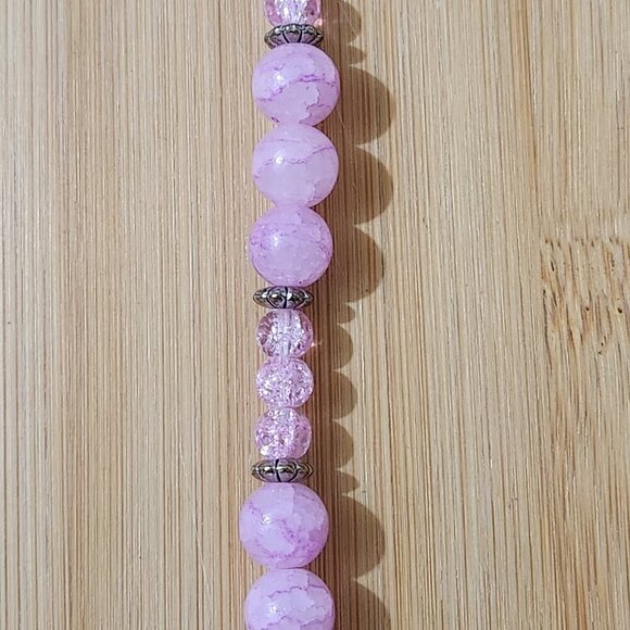 Hand Crafted Bracelet Mom Charm Lavender Quartz Crackle Beads Silver Clasp 10" - Picture 6 of 6